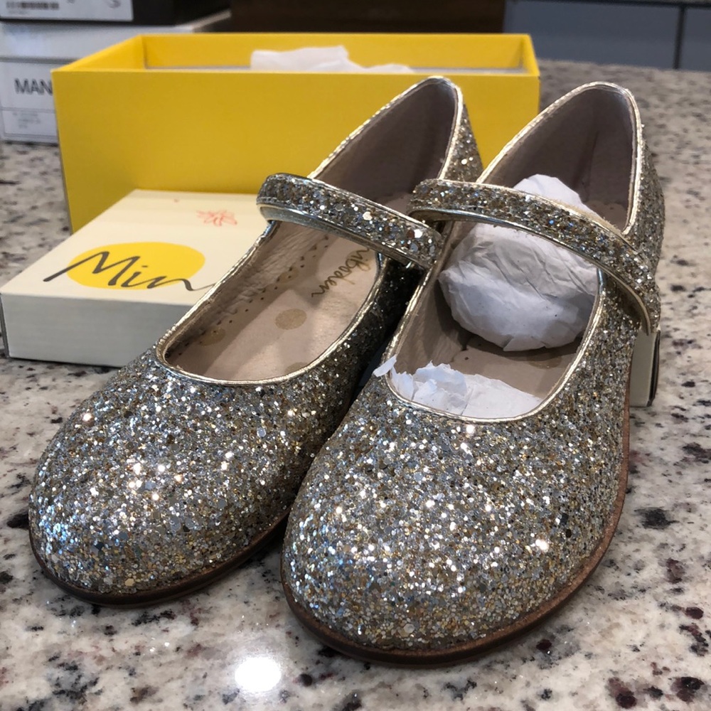 Mini Boden Gold Sparkle Mary-janes Size 3.5